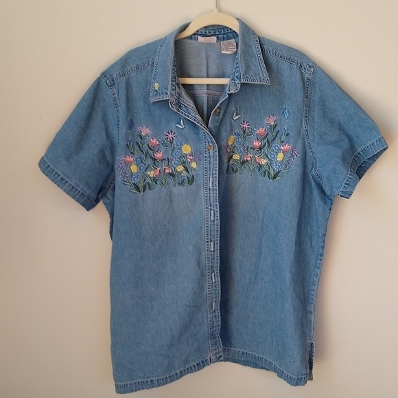 Vintage Bobby Brooks Woman Embroidered Denim Blouse 22W, 24W - Picture 1 of 9